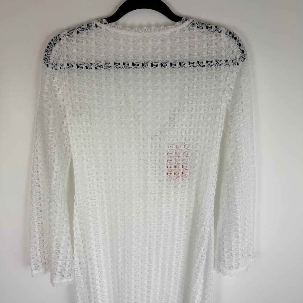 NWT Sunfere Womens Long Sleeve Open Knit Crochet Swimsuit White Cover-Up Dress - Picture 5 of 8